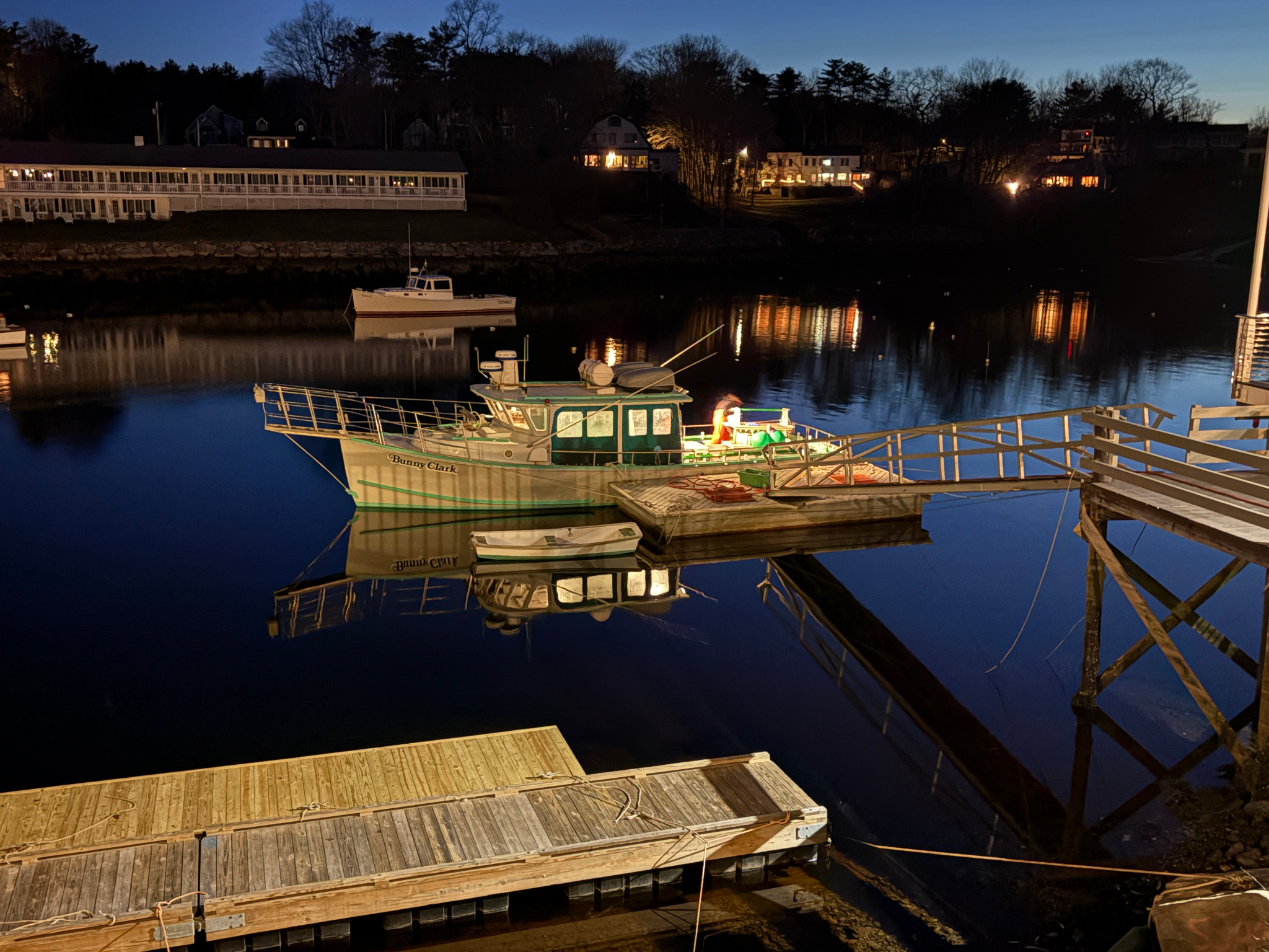 Perkins Cove lobster boat at night
